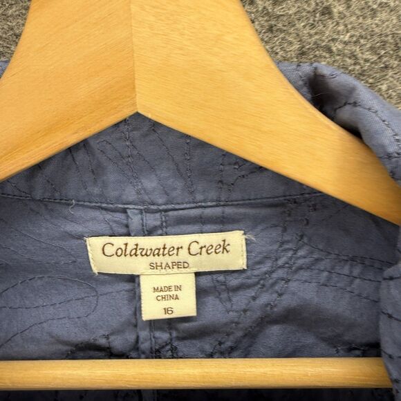 Coldwater Creek Jacket Women 16 Blue Full Zip Embroidered Cotton Long Sleeve - Picture 3 of 7